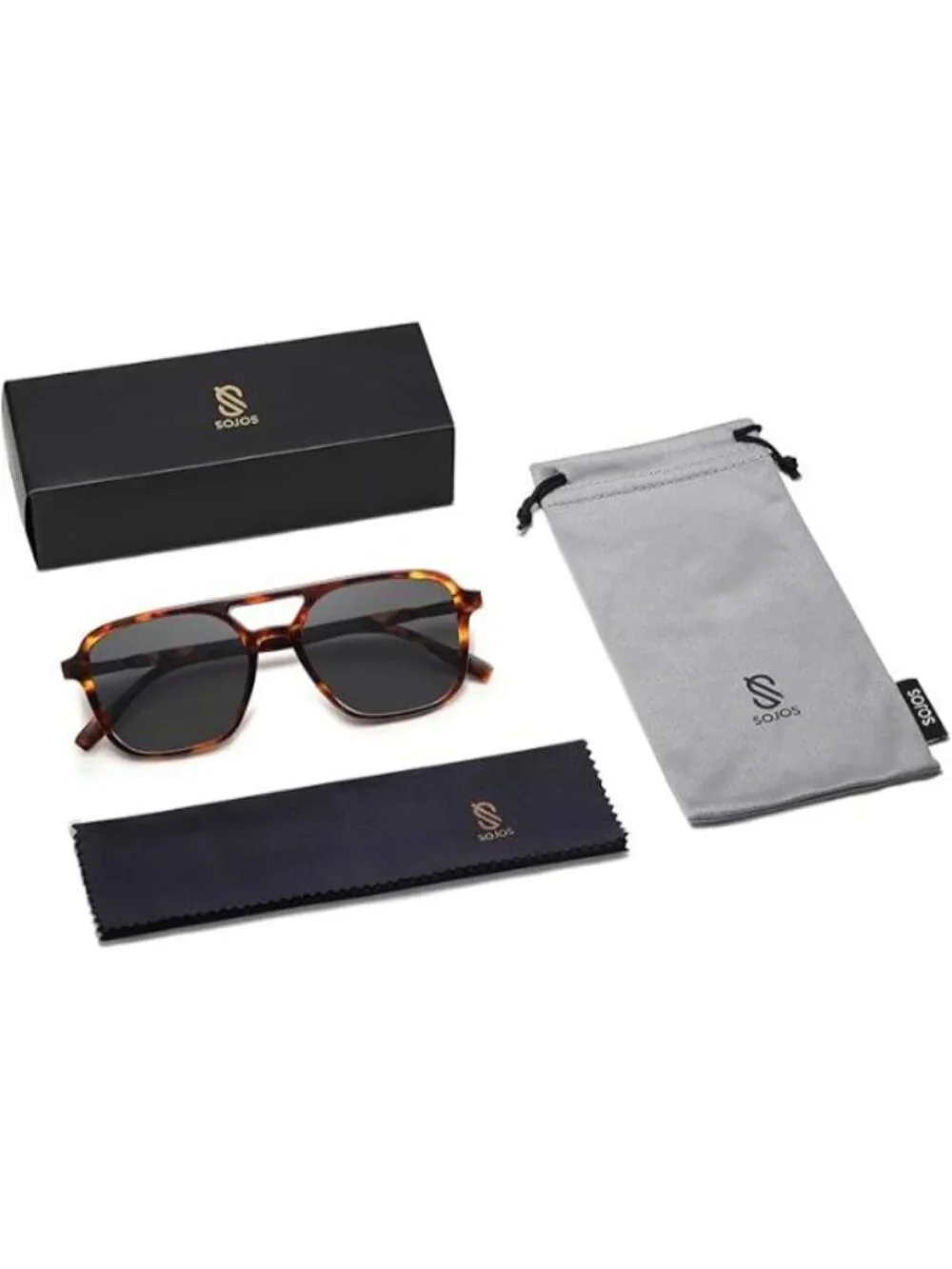 SOJOS Women Aviator Sunglasses Rectangle Sun Glasses Tortoise Frame Grey Lens